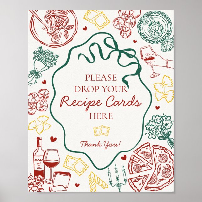 Poster Italian Pasta Bridal Shower Share A Recipe Sign (Frente)