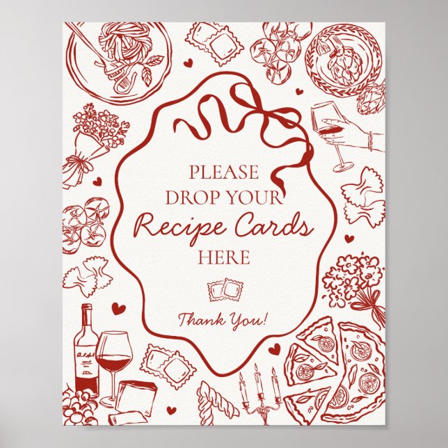 Poster Italian Pasta Bridal Shower Share A Recipe Sign (Frente)