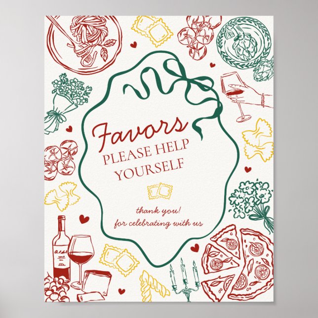 Poster Italian Pasta Dinner Party Favors Sign (Frente)