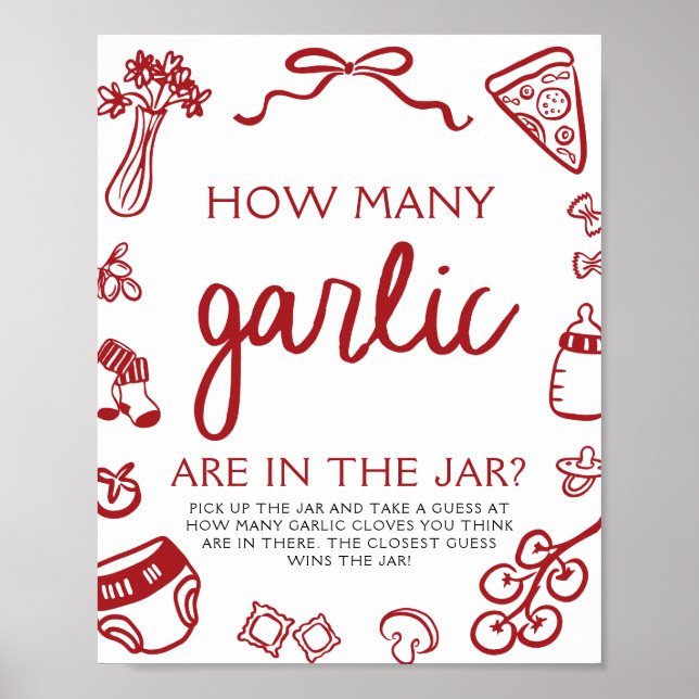 Poster Italian Pizza Guess How Many Garlic Baby Shower  (Frente)