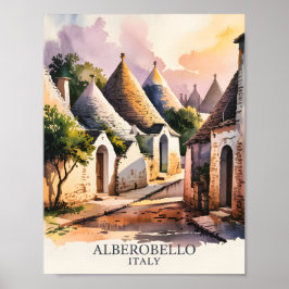 Poster Italian Village Trulli Vintage Alberobello Puglia