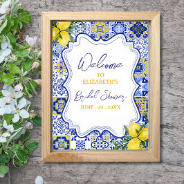 Poster Italian watercolor tiles with lemon Bridal Shower