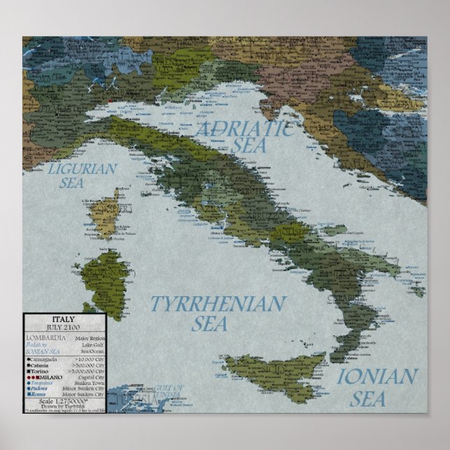 Poster Italy - 100 m Sea Level Rise (Frente)