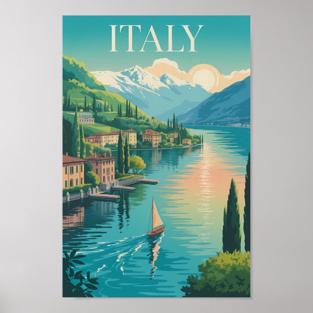 Poster Italy Amalfi Coast Illustration Travel Art Vintage (Frente)