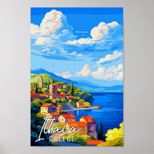 Poster Ithaca Grécia ilustração da viagens vintage