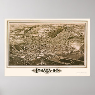 Pôster Ithaca, Mapa Panorâmico NY - 1882