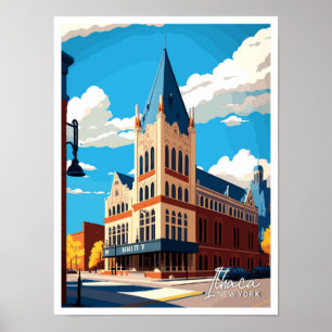 Poster Ithaca New York Viagem Vintage Ilustração