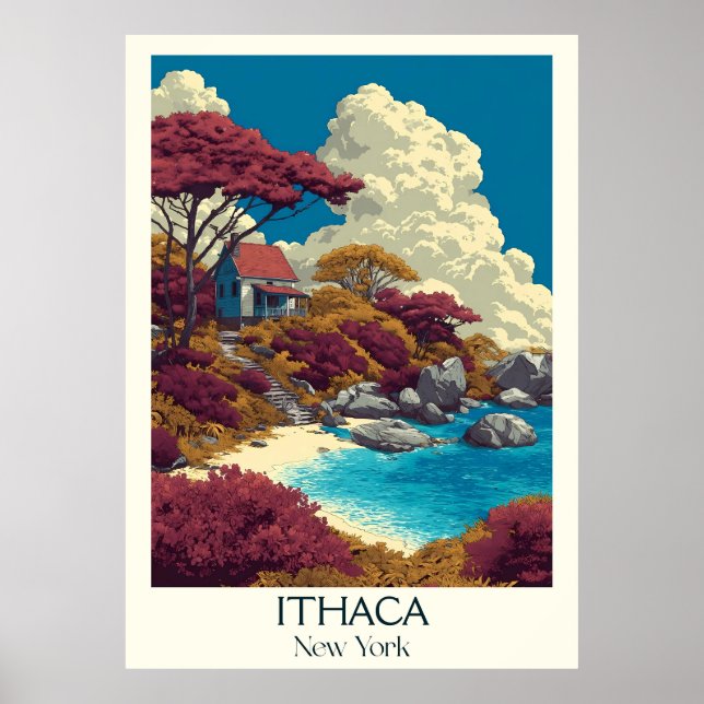 Poster Ithaca New York Vintage Waterfall Art (Frente)
