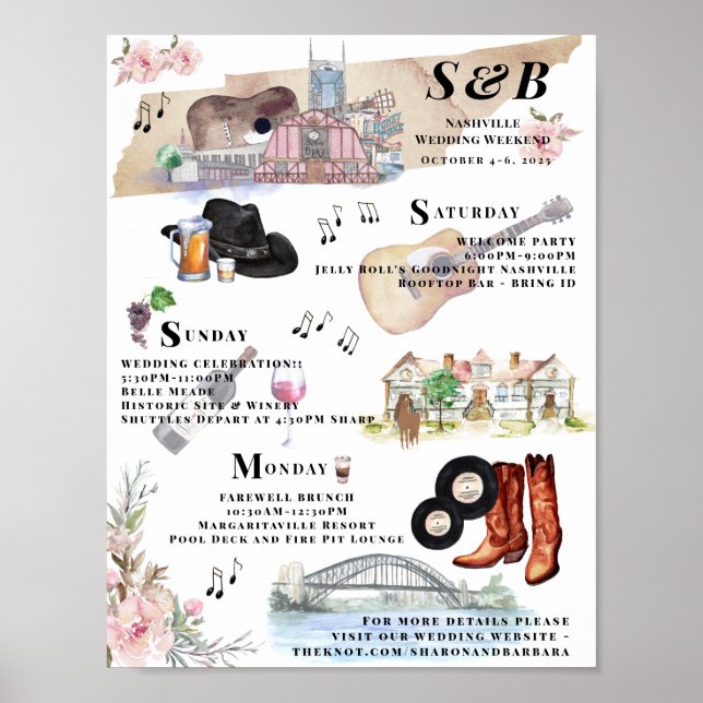 Poster Itinerário do Fim de Semana da Noiva | Nashville (Frente)