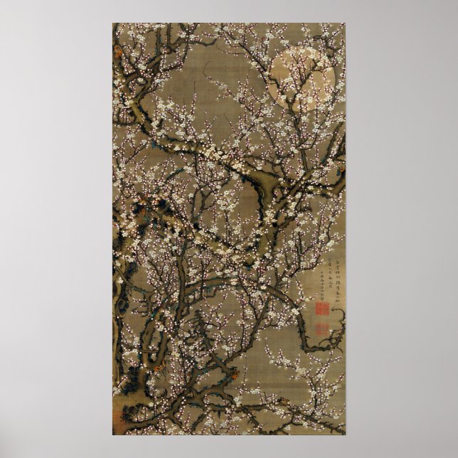 Poster Ito Jakuchu White Plum Blossoms and Moon (Frente)