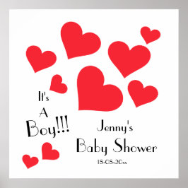 Poster It's A Boy! - Cute Red Hearts Custom Baby Shower