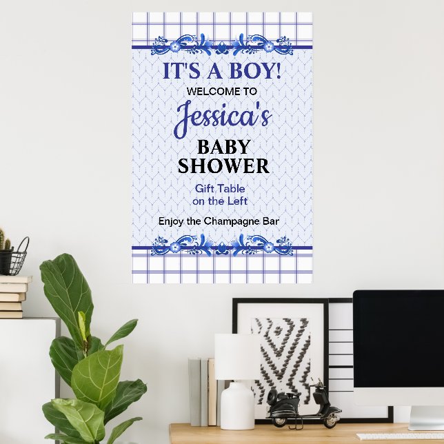 Poster It's A Boy Elegant Blue Baby Shower (Escritório em casa)
