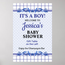 Poster It's A Boy Elegant Blue Baby Shower