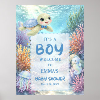 Poster It's a Boy Sea Turtle Baby Shower Welcome