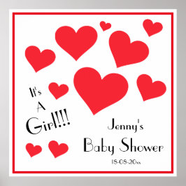 Poster It's A Girl! Happy Red Hearts Custom Baby Shower