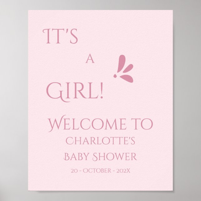 Poster It's A Girl! Minimalism Pastel Pink Baby Shower (Frente)