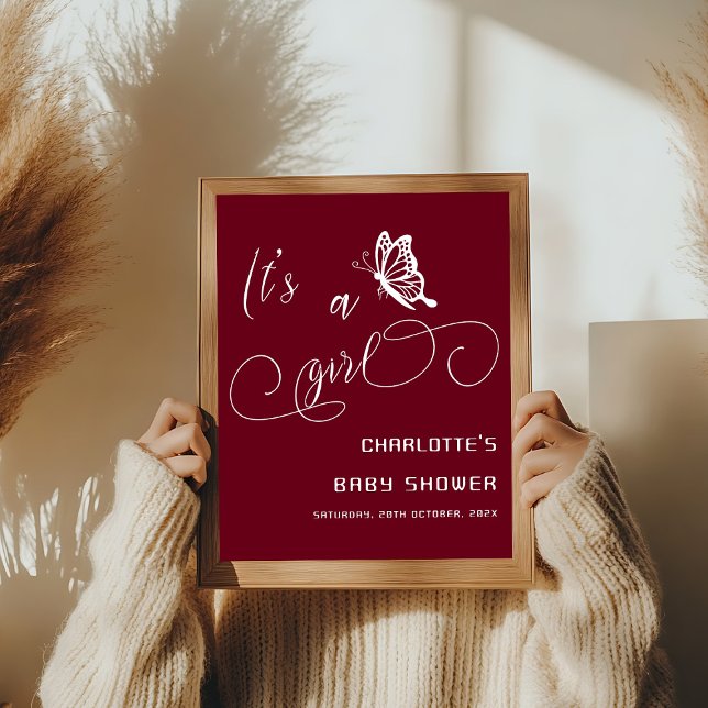 Poster It's A Girl Modern Butterfly Baby Shower Welcome (Criador carregado)