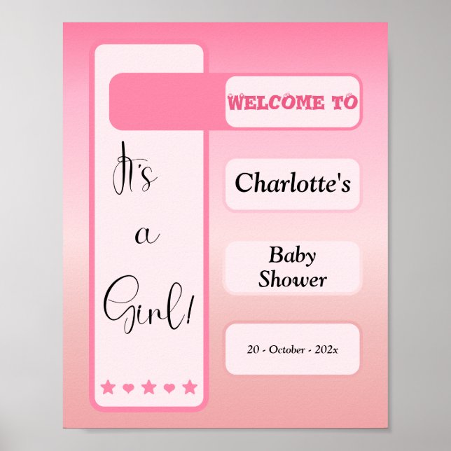Poster It's A Girl! Pink Gradient Cute Baby Shower (Frente)