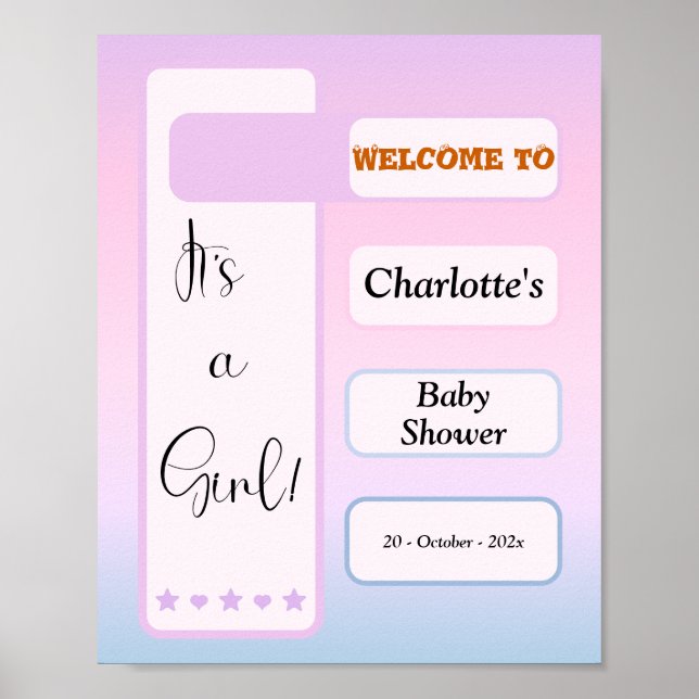 Poster It's A Girl! Purple Gradient Cute Baby Shower (Frente)