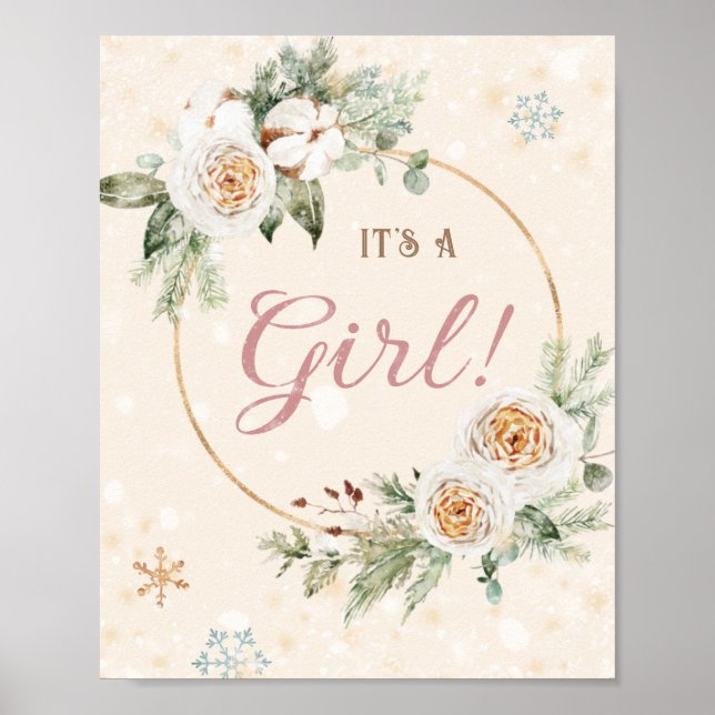 Poster It's a Girl Winter Baby Shower Sprinkle Snowflake (Frente)