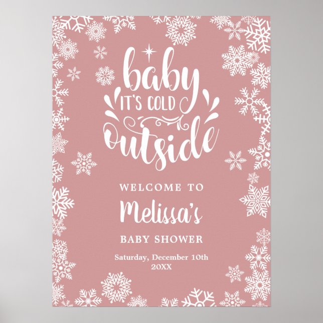 Poster It's Cold Outside Girl Winter Baby Shower Welcome (Frente)