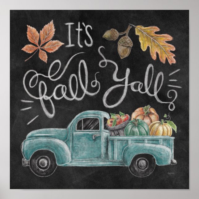 Poster It's Fall Y'all - Chalkboard Truck (Frente)
