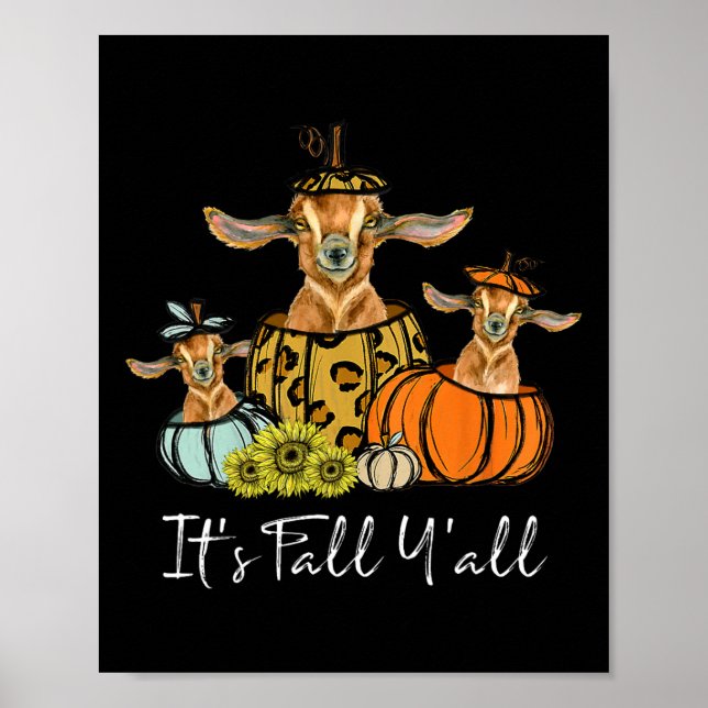 Poster It's Fall Y'all Goat Animal Leopard Pumpkin Fallin (Frente)