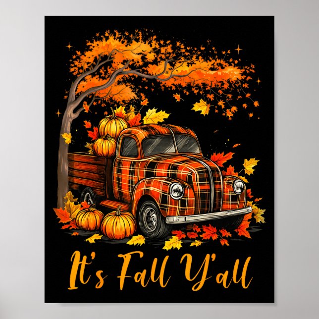 Poster It's Fall Y'all Pumpkin Truck Autumn Tree Hello Fa (Frente)