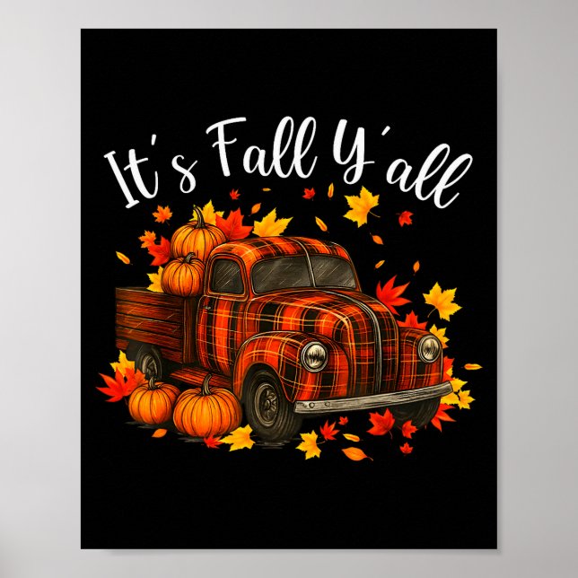 Poster It's Fall Y'all Pumpkin Truck Autumn Tree Hello Fa (Frente)