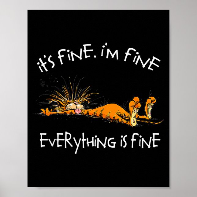 Poster It's Fine Rpg Gamer Cat D20 Dice Fail Funny Nerdy  (Frente)