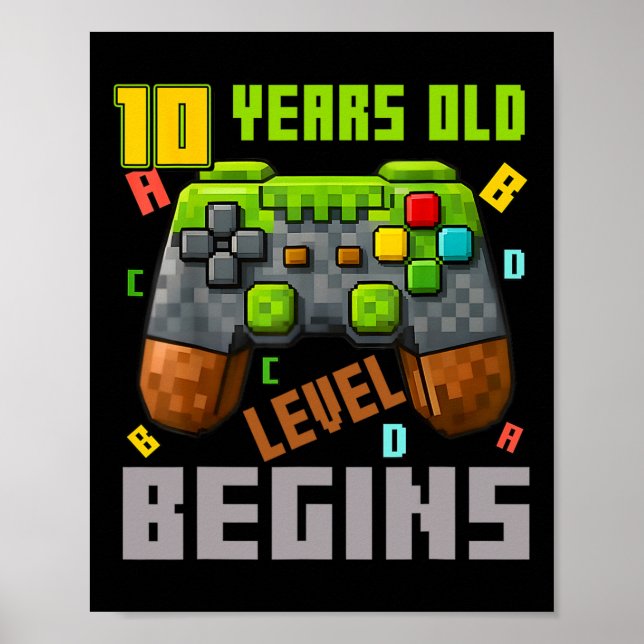 Poster It's My 10th Birthday Pixel Gaming Controller 10 Y (Frente)