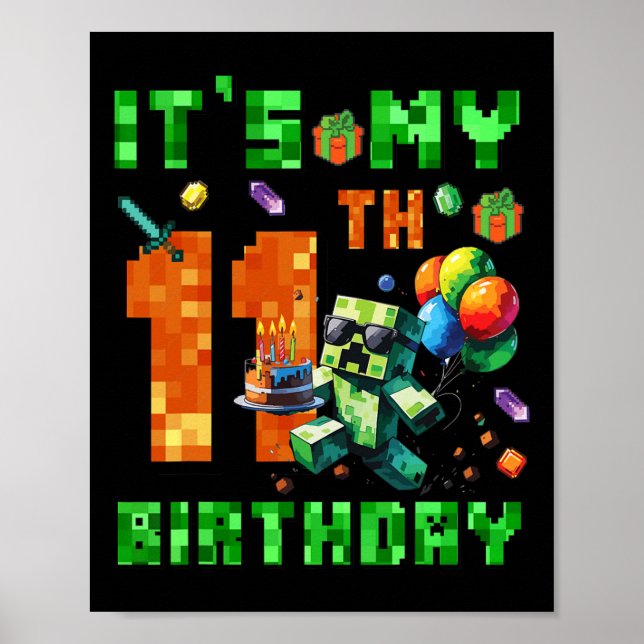 Poster It's My 11th Birthday Pixel Number Video Game Game (Frente)
