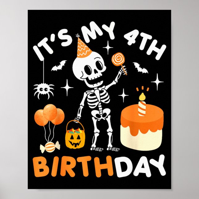 Poster It's My 4th Birthday-funny Halloween Skeleton 4th  (Frente)