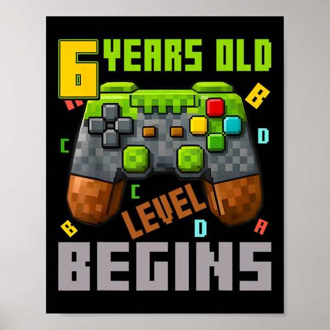 Poster It's My 6th Birthday Pixel Gaming Controller 6 Yea (Frente)