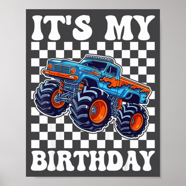 Poster It's My Birthday Boy Monster Truck Bday Party Kids (Frente)