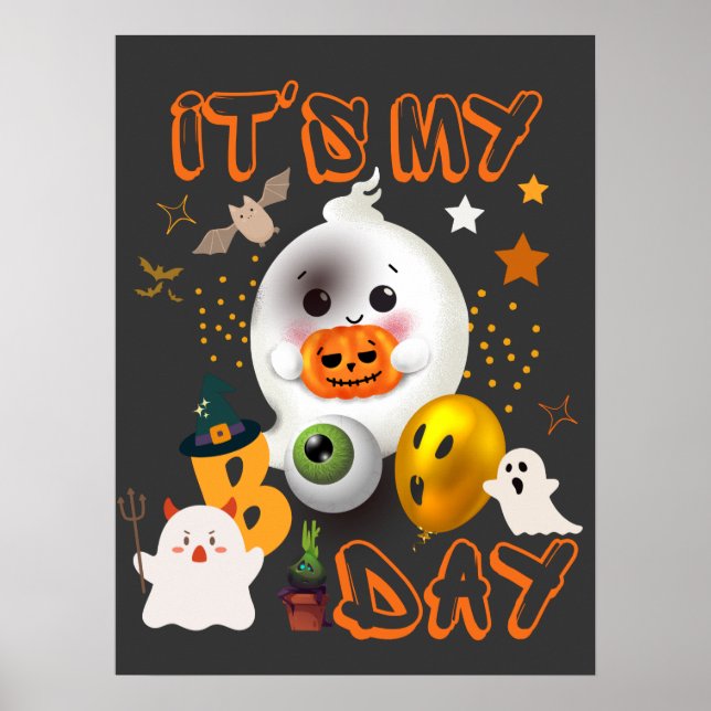 Poster It's My Boo Day Kids Cute Halloween Birthday Ghost (Frente)