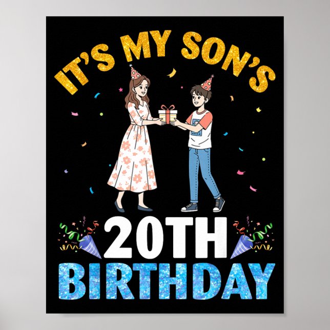 Poster It's My Son's 20th Birthday Happy 20 Years Old Boy (Frente)
