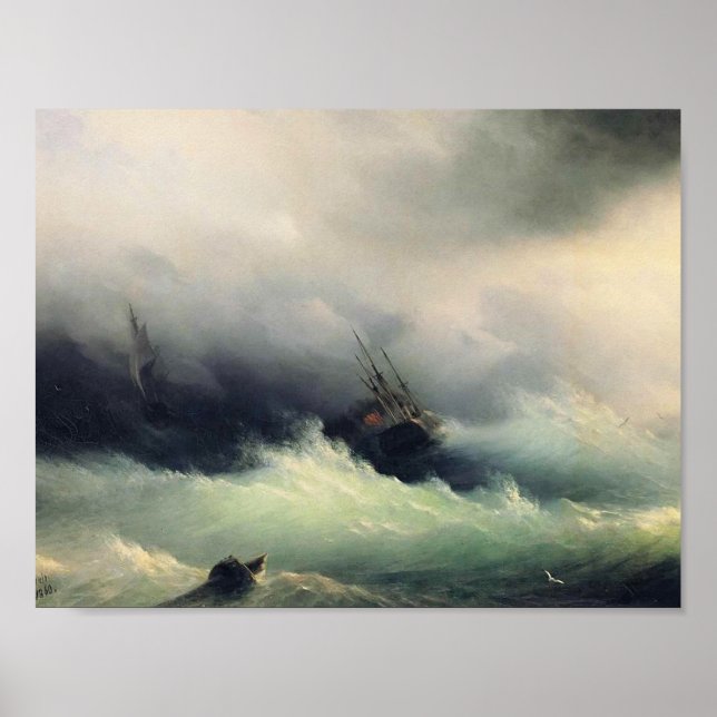 Pôster Ivan Aivazovsky - Navios em uma Tempestade (Frente)