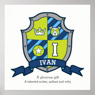 Poster Ivan boys name que significa urso Letter I green c