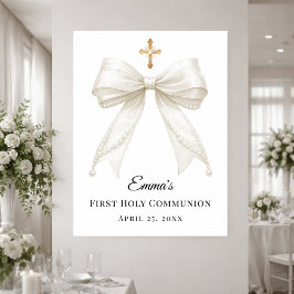 Poster Ivory bow pearls First Holy Communion welcome