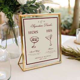 Poster Ivory & Burgundy Retro Signature Drinks Sign