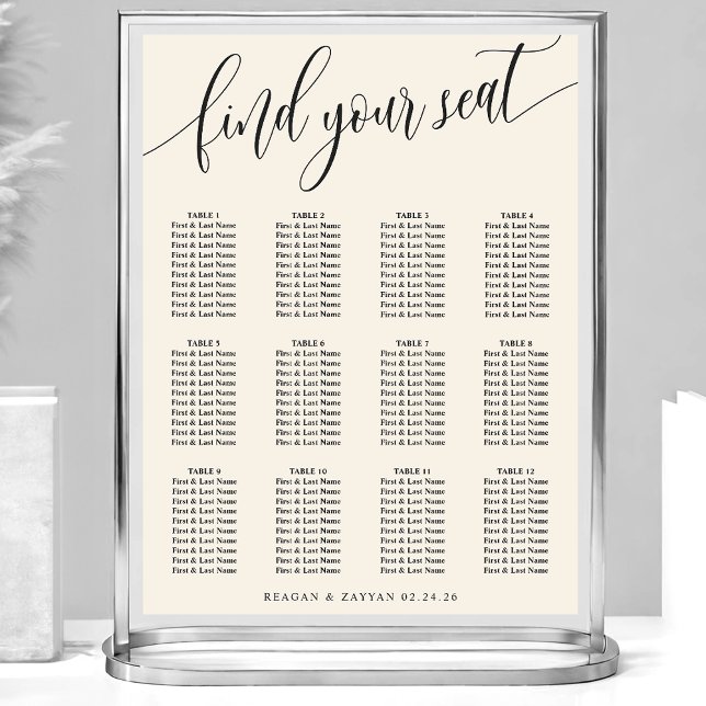 Poster Ivory Cream Simple Weding Seating Chart (Criador carregado)