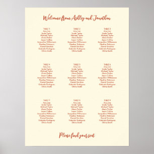 Poster Ivory Cream Terracotta 9 Table Seating Chart