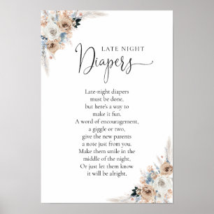 Poster Ivory E Blue Boho Chá de fraldas Floral
