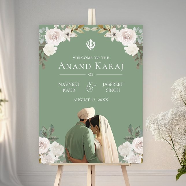 Poster Ivory Floral Anand Karaj Sikh Sinal de Boas-vindas (Criador carregado)