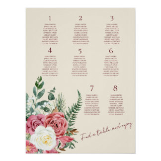Pôster Ivory Lace Elegant Floral Wedding Seating Chart