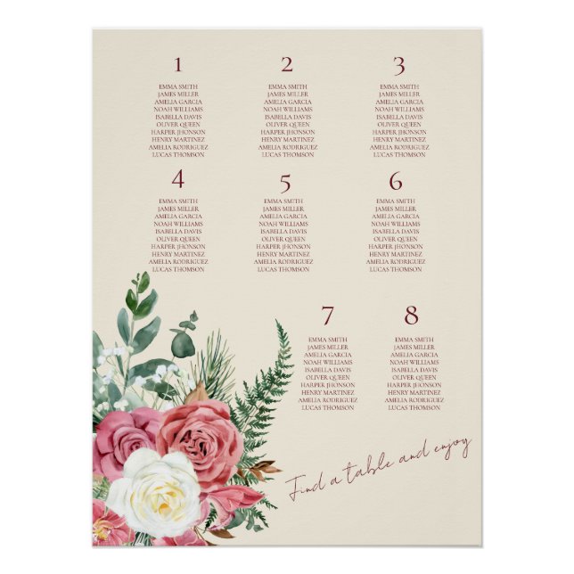 Pôster Ivory Lace Elegant Floral Wedding Seating Chart (Frente)
