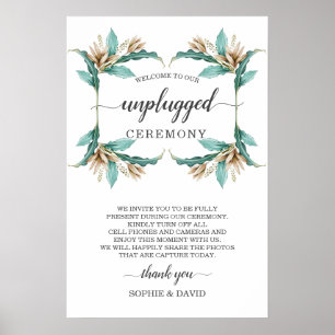 Poster Ivory Mint Floral Unplugged Wedding Ceremony Sign