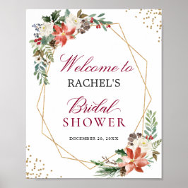 Poster Ivory Red Poinsettia Dourado Sinal de Chá de panel