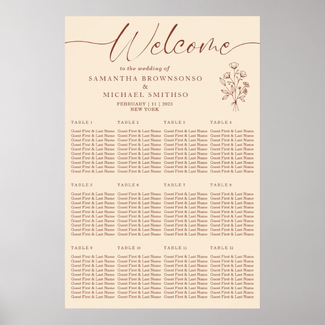 Poster Ivory Terracotta Botanical Floral Bem-Vindo Casame (Frente)